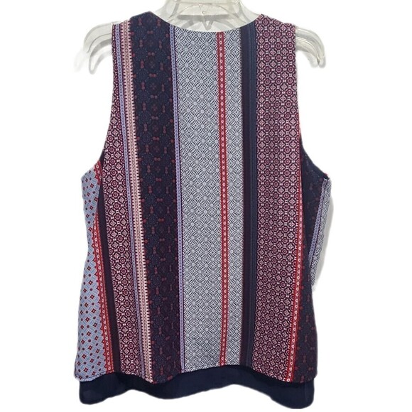 Monteau Multi Patterned Striped Layered Sleeveless Boho Top, L - Picture 2 of 8